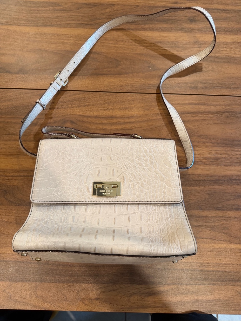 NWT Kate Spade Cream Croc-Embossed Leather Crossbody Bag